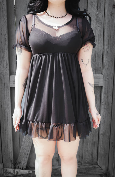 Mesh Babydoll Dress (Black)