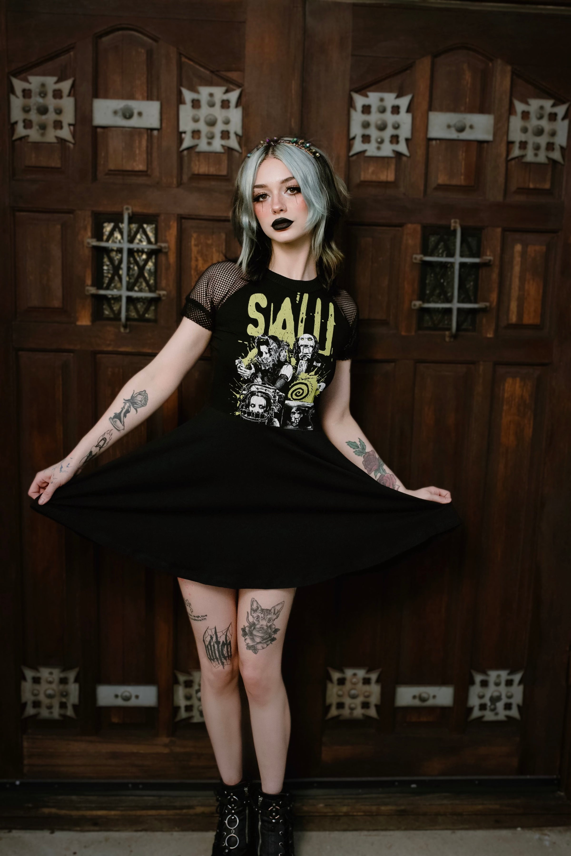 Saw Fishnet Baby Doll Dress