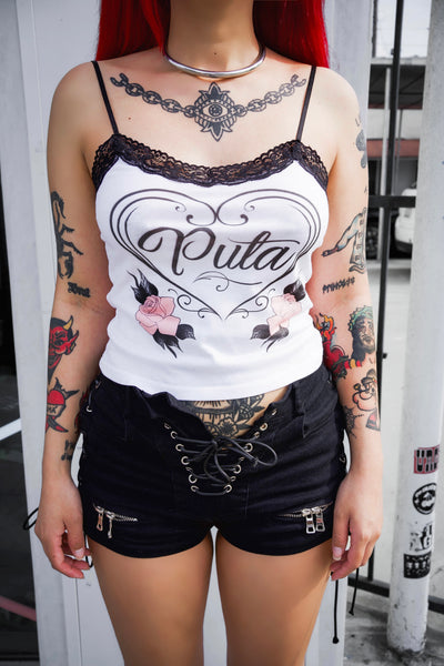 Puta Cropped Lace Tank