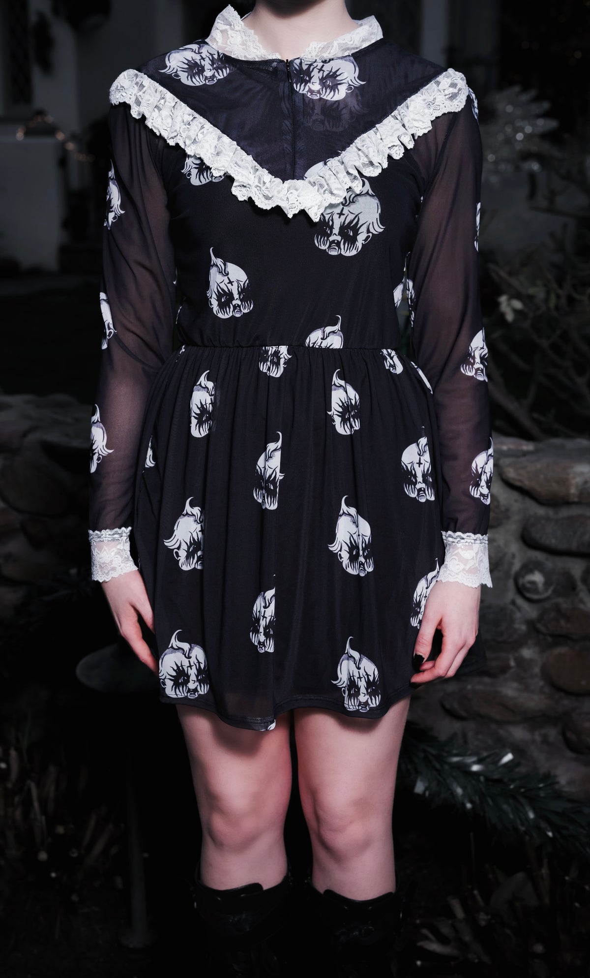 Kewpie Metal Print Victorian Lace Dress