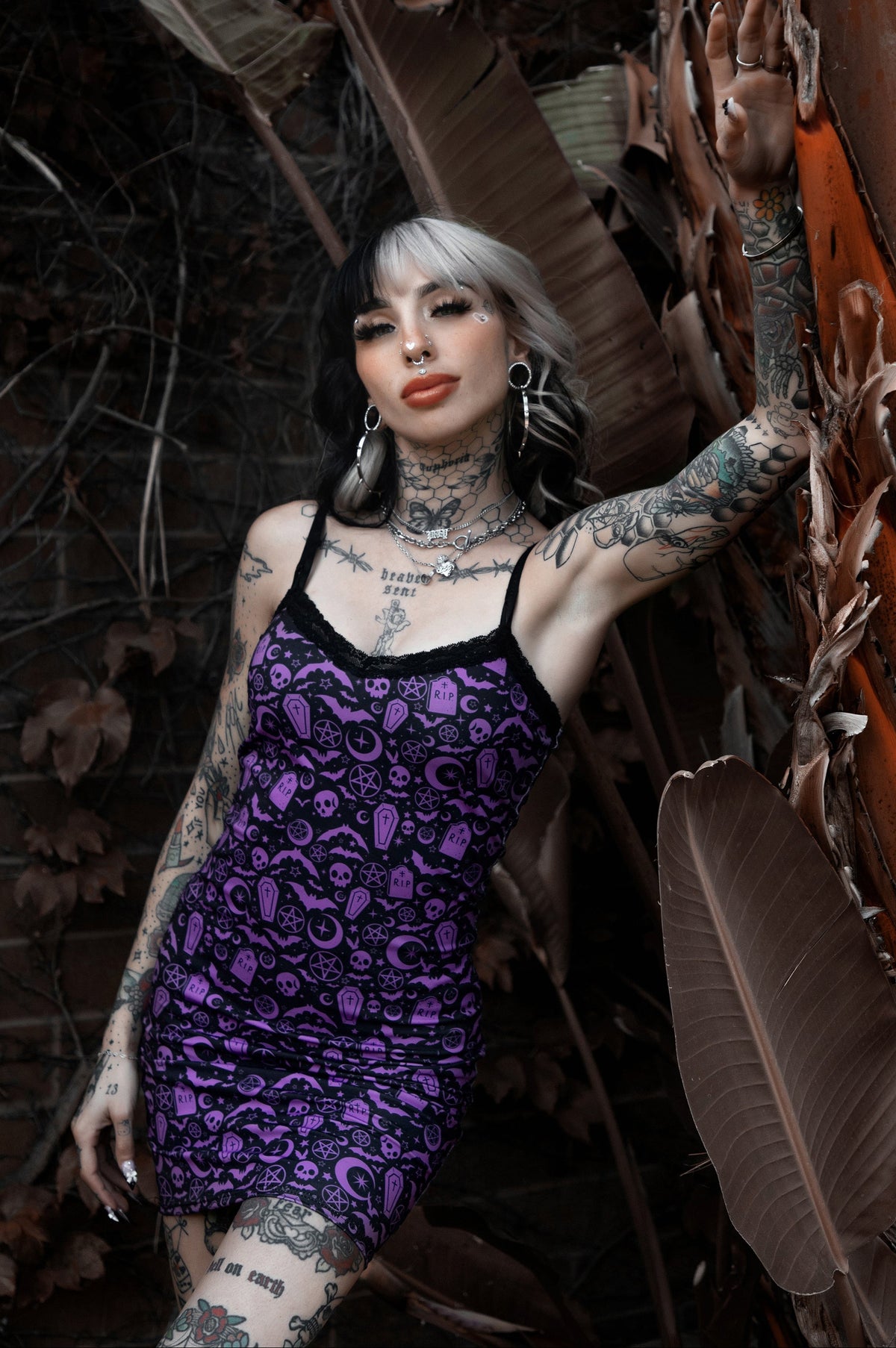 Witchy Print Lace Strap Dress