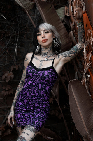 Witchy Print Lace Strap Dress