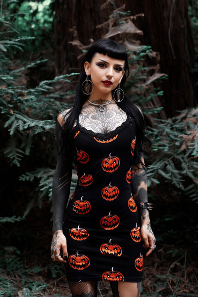 Pumpkins Print Lace Strap Dress