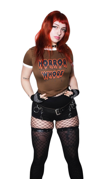 Horror Whore Ringer Tee (Brown)