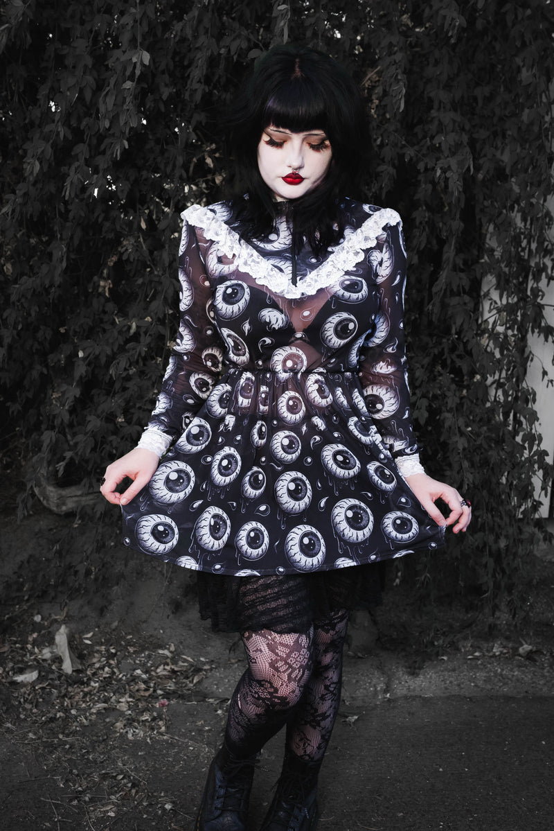 Eyeballs Print Victorian Lace Dress, M