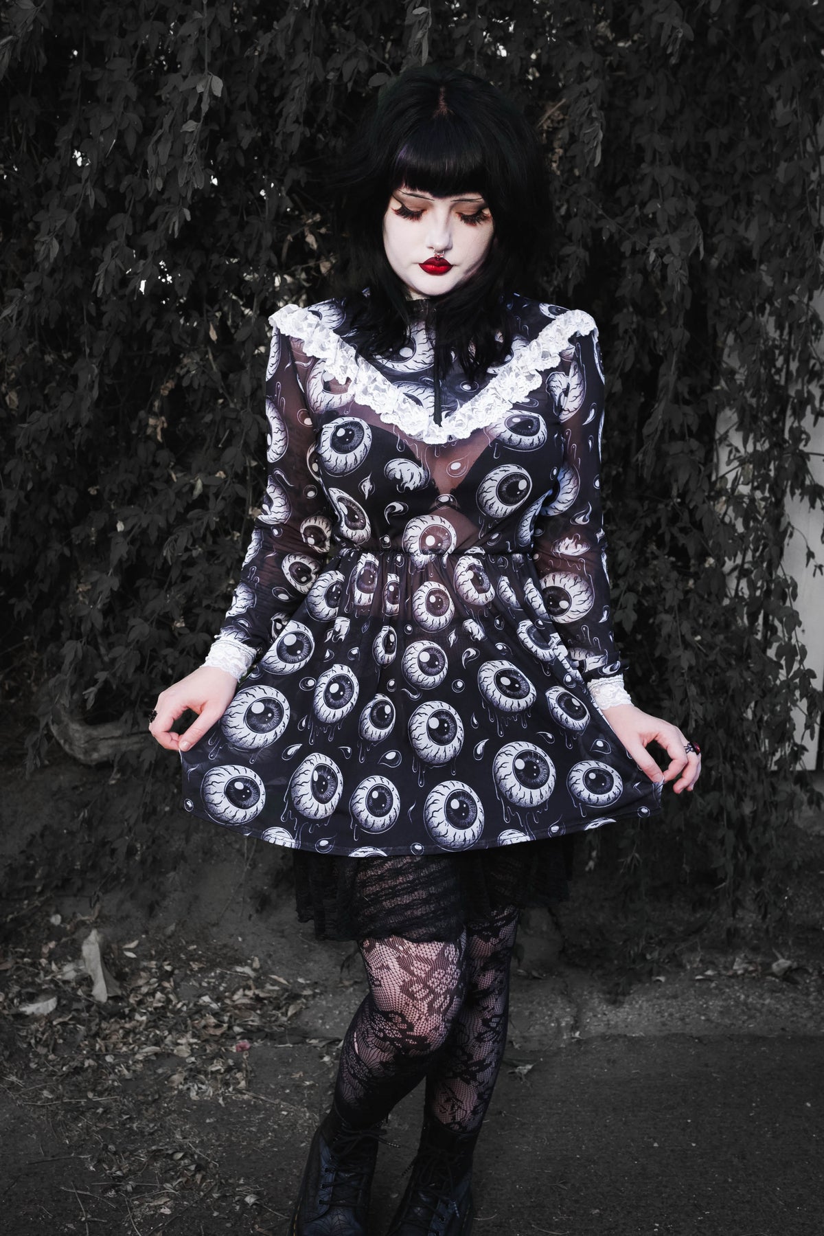 Eyeballs Print Victorian Lace Dress