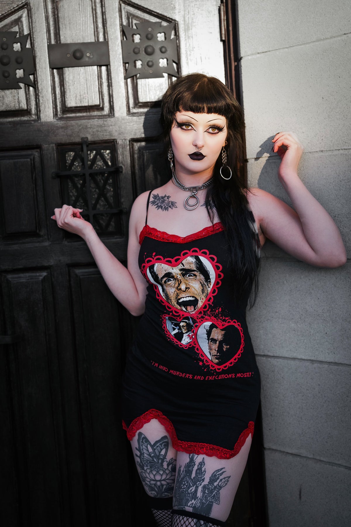 American Psycho Slit Red Lace Dress