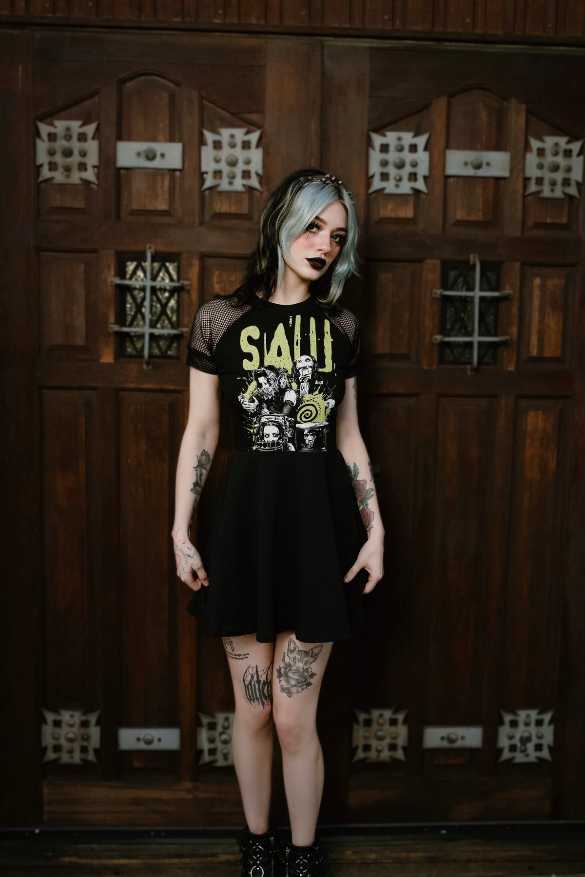 Saw Fishnet Baby Doll Dress