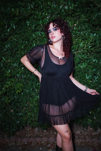 Midnight Mesh Babydoll Dress