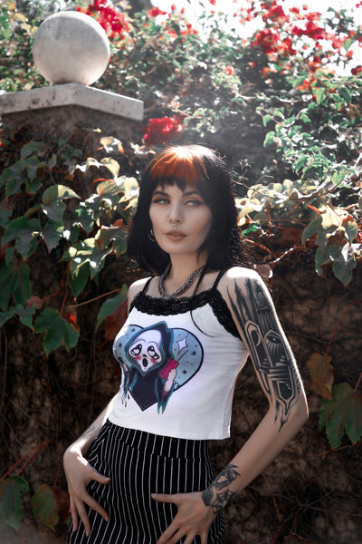 Call Me Cropped Lace Tank (White)