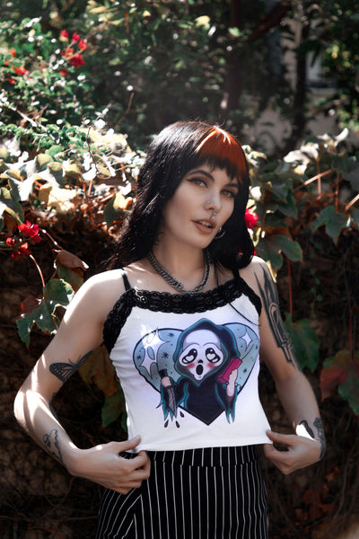 Call Me Cropped Lace Tank (White)