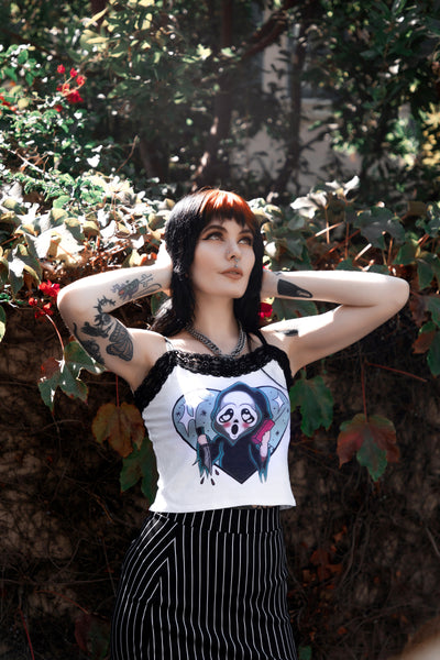 Call Me Cropped Lace Tank (White)