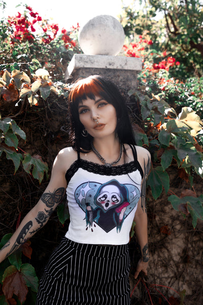 Call Me Cropped Lace Tank (White)