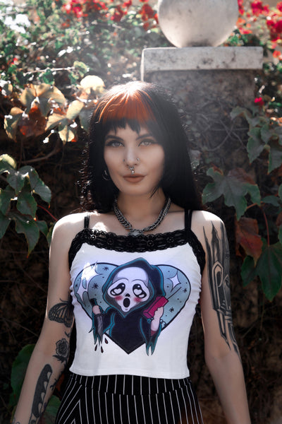 Call Me Cropped Lace Tank (White)