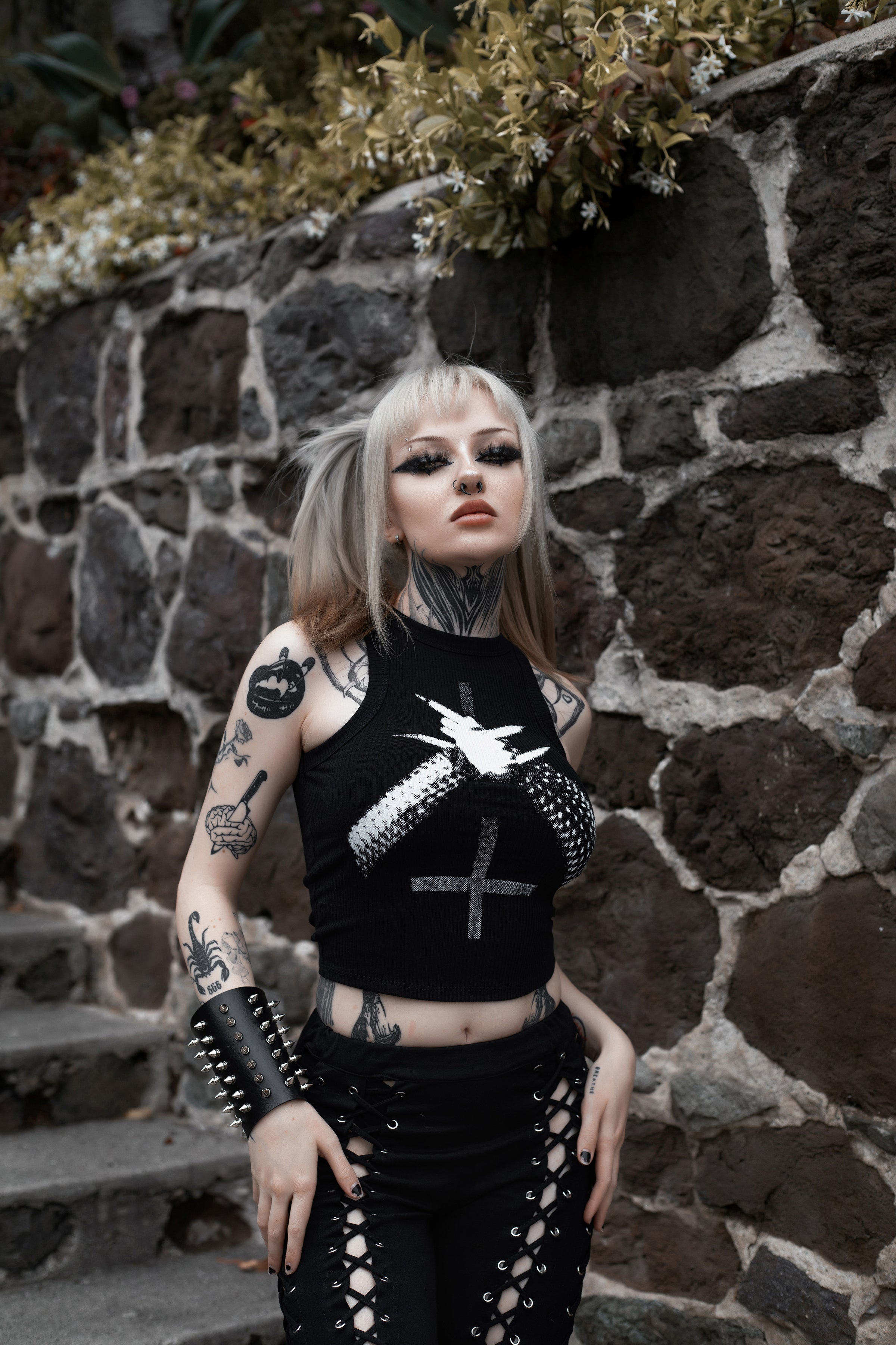 black metal dress up Black Metal Ribbed Tank Top, S