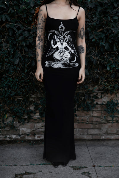Long Baphomet Black Maxi Dress