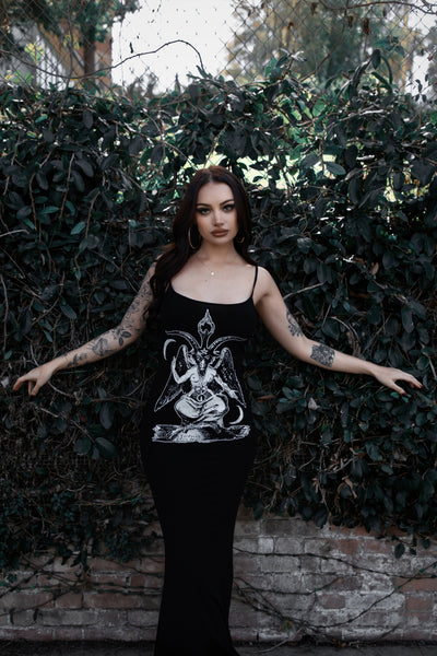 Long Baphomet Black Maxi Dress