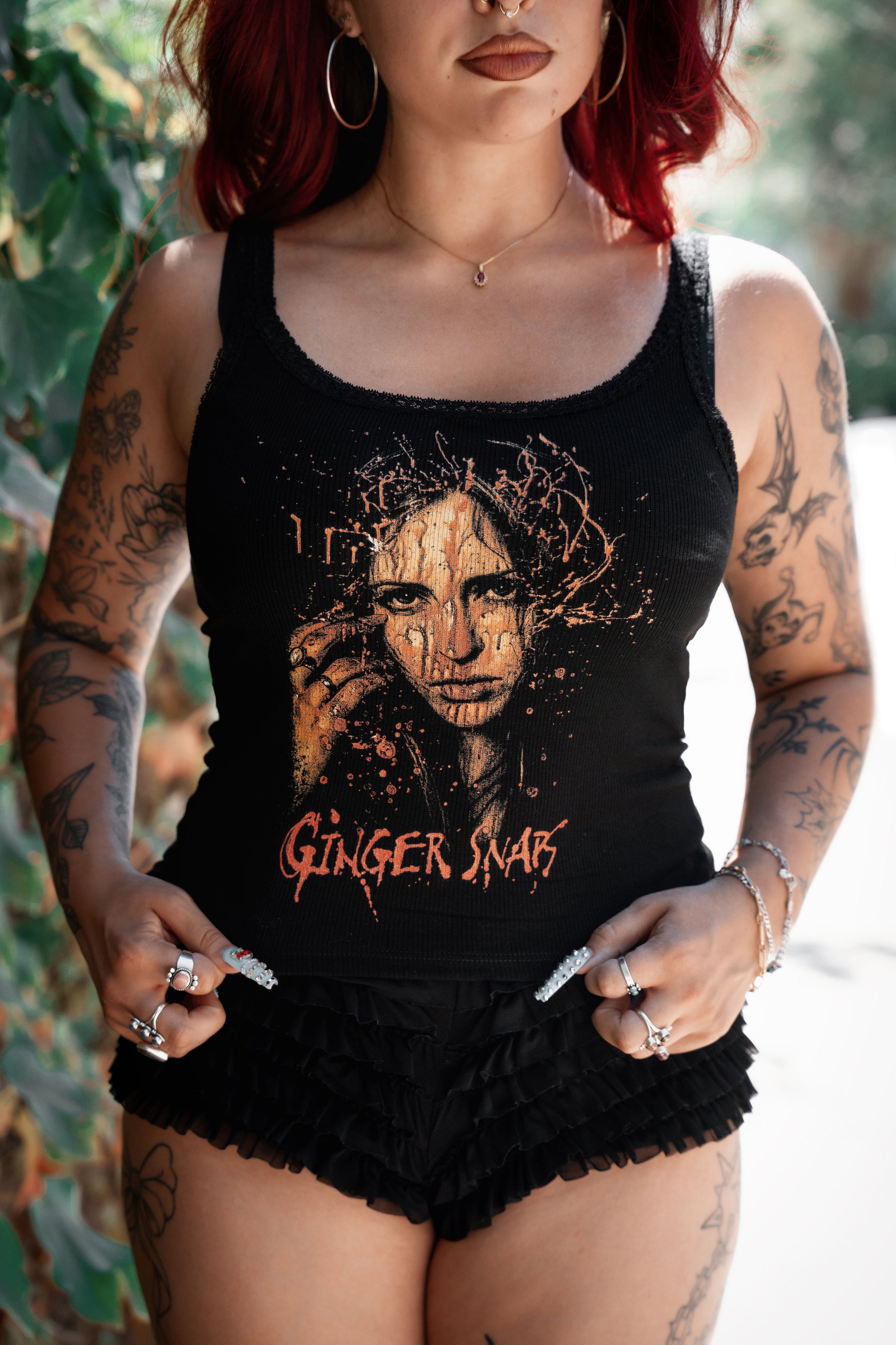 Ginger Snaps Blood Splatter Ribbed Lace Tank