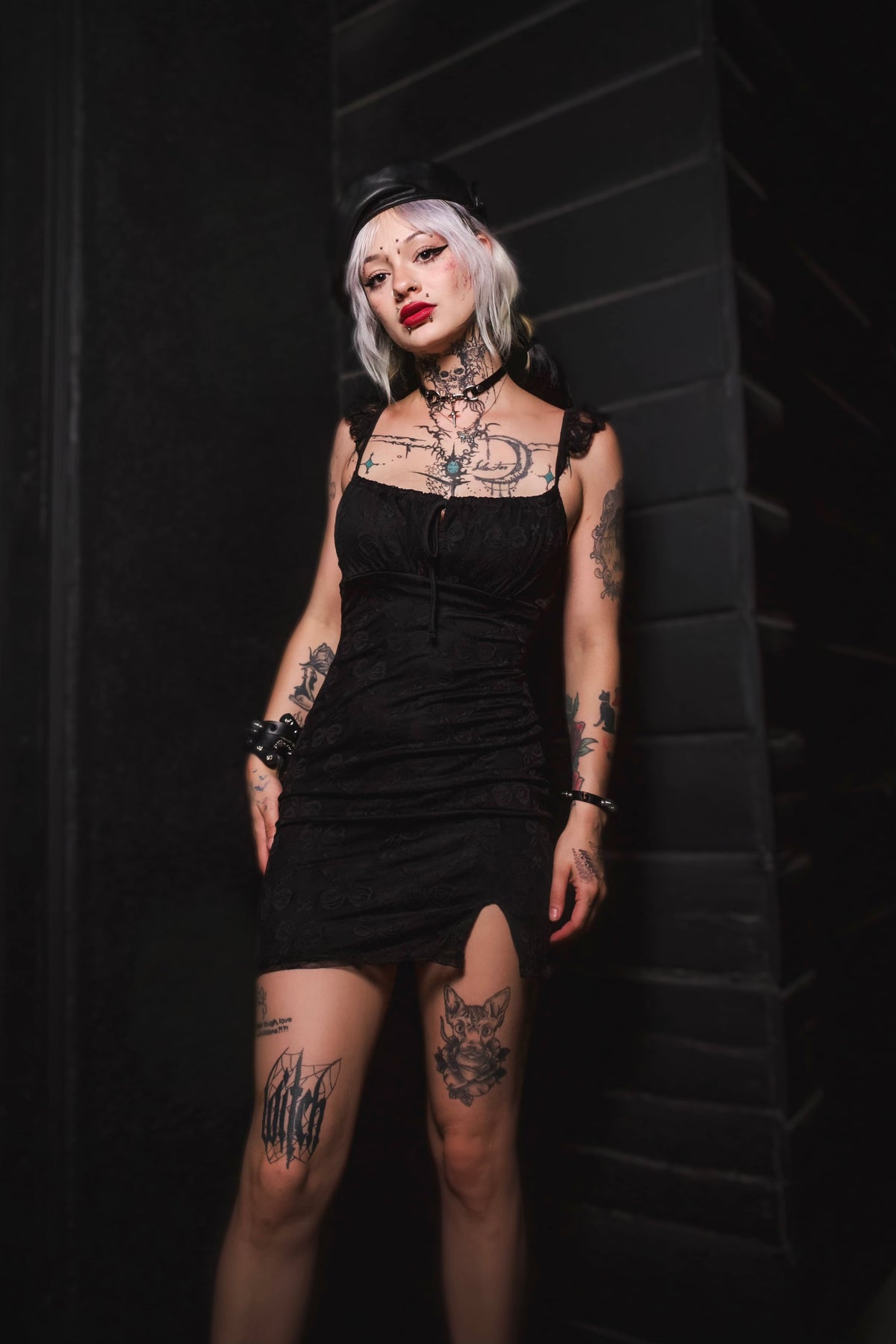 Midnight Ribbon Lace Mini Dress