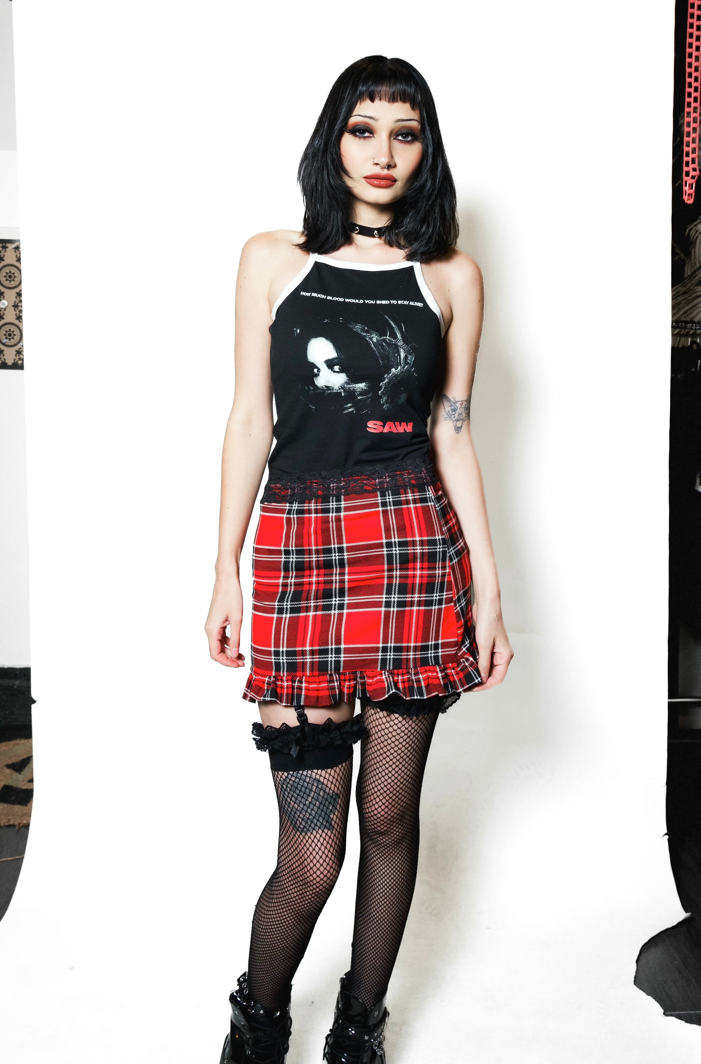 Plaid Lace Mini Skirt