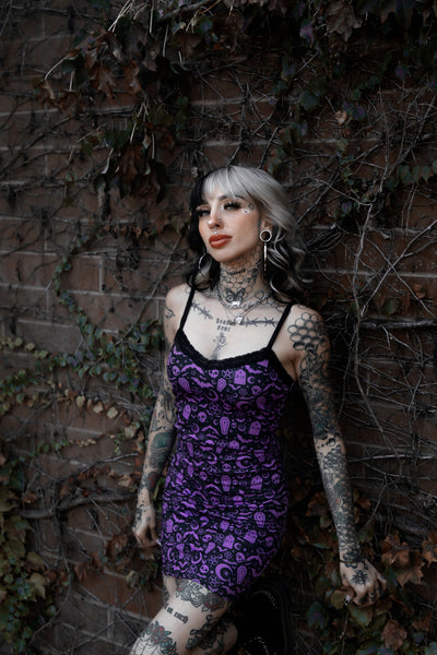 Witchy Print Lace Strap Dress