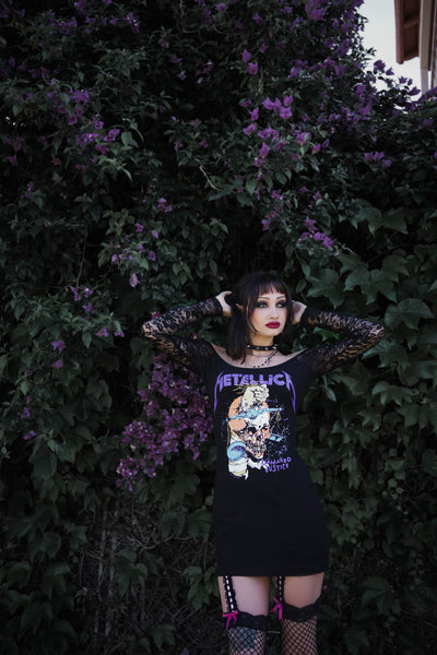 Metallica Off- Shoulder Lace Dress