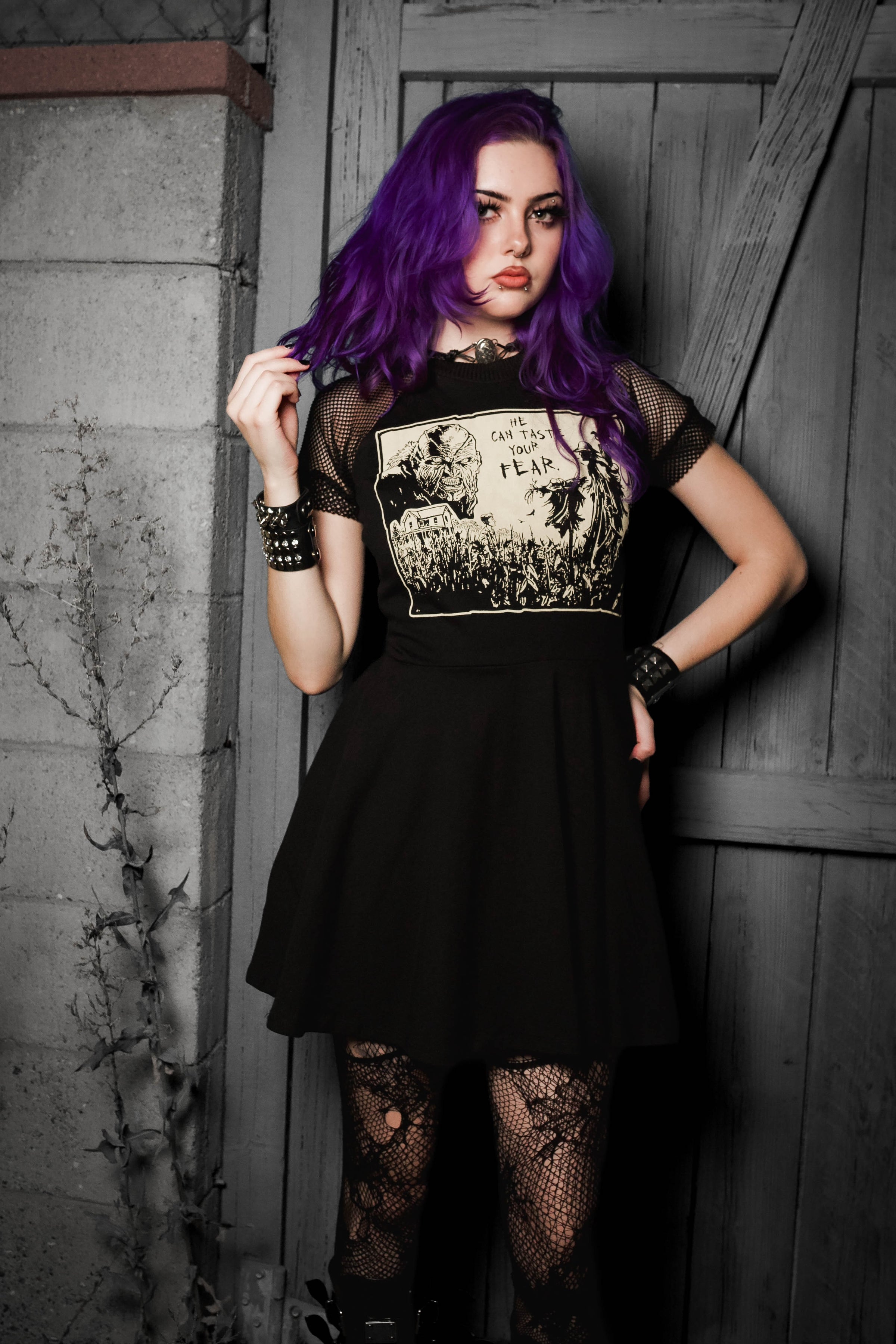 Jeepers Creepers Fishnet Baby Doll Dress