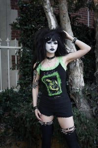 Peter Lace Ribbed Tank (Green Flames)