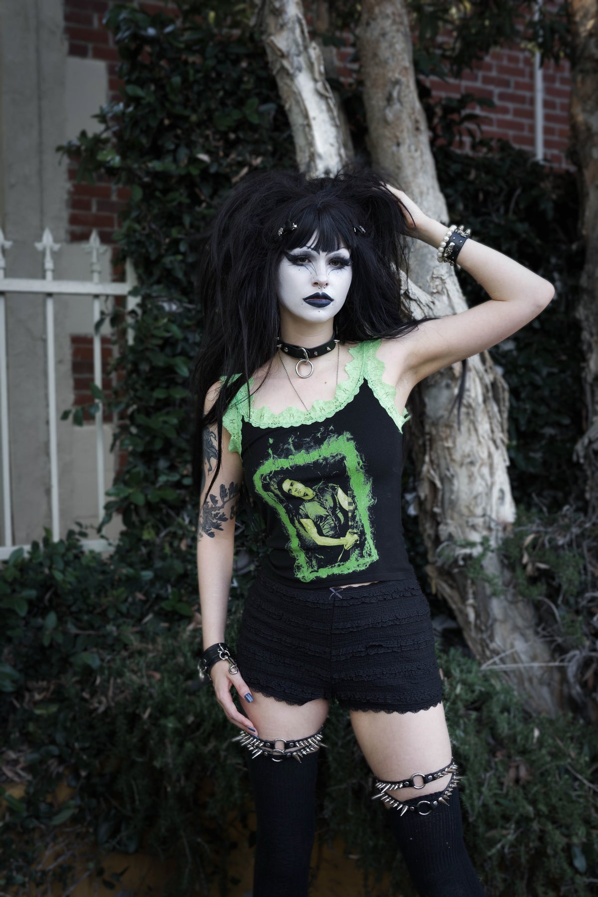 Peter Lace Ribbed Tank (Green Flames)