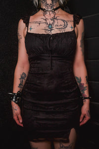 Midnight Ribbon Lace Mini Dress