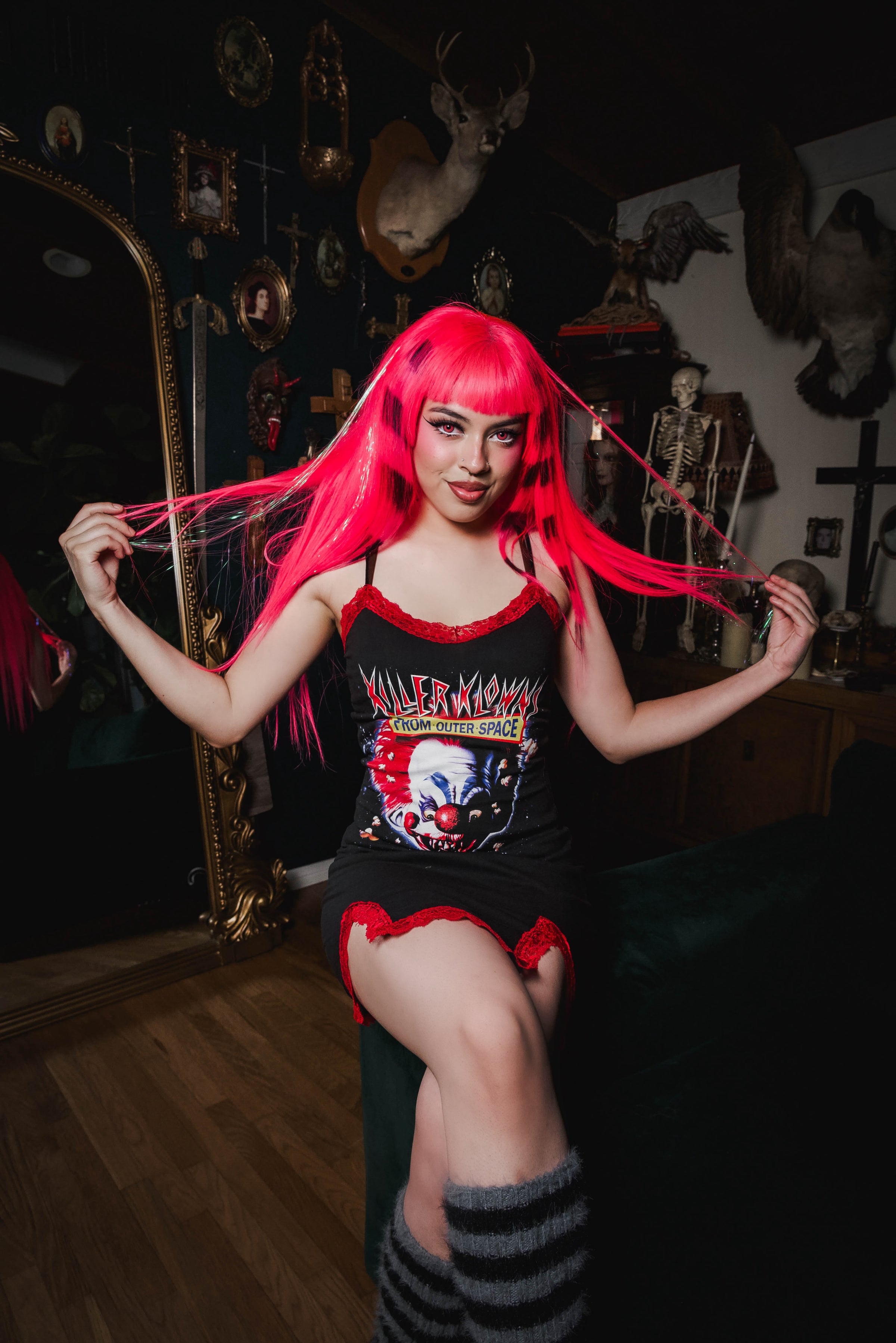 Killer Klowns Slit Red Lace Dress