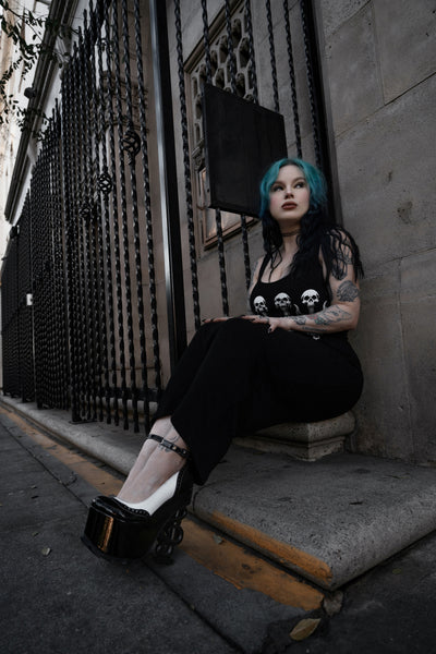 Long Skull Swords Black Maxi Dress