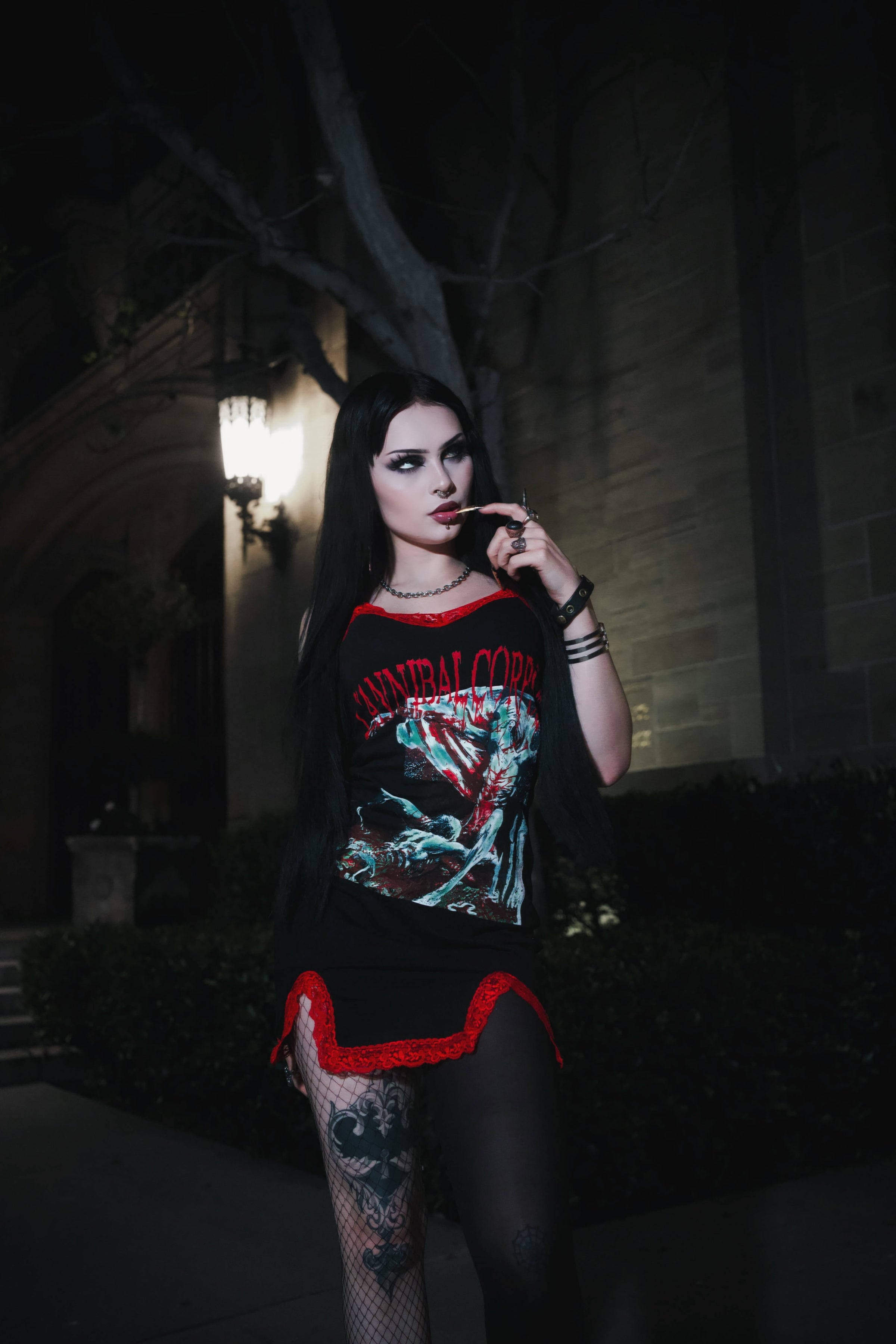 Cannibal Corpse Slit Red Lace Dress