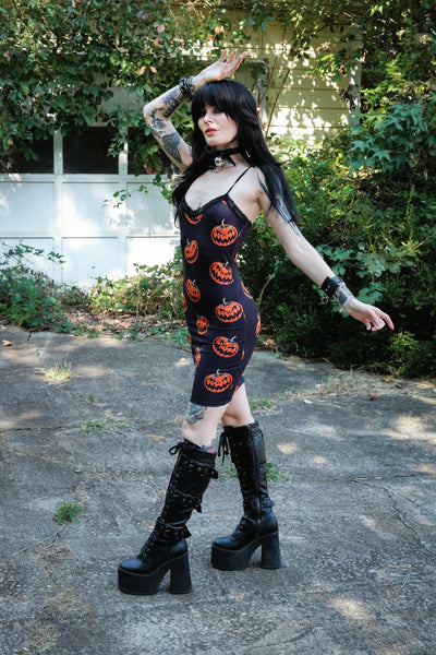 Pumpkins Print Lace Strap Dress