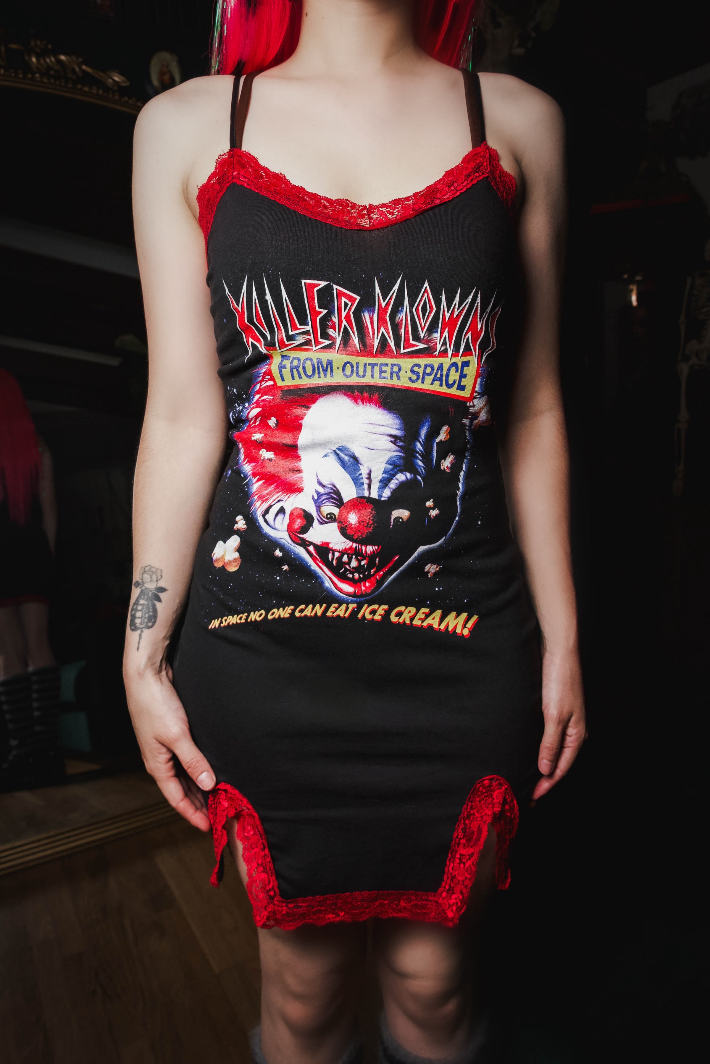 Killer Klowns Slit Red Lace Dress