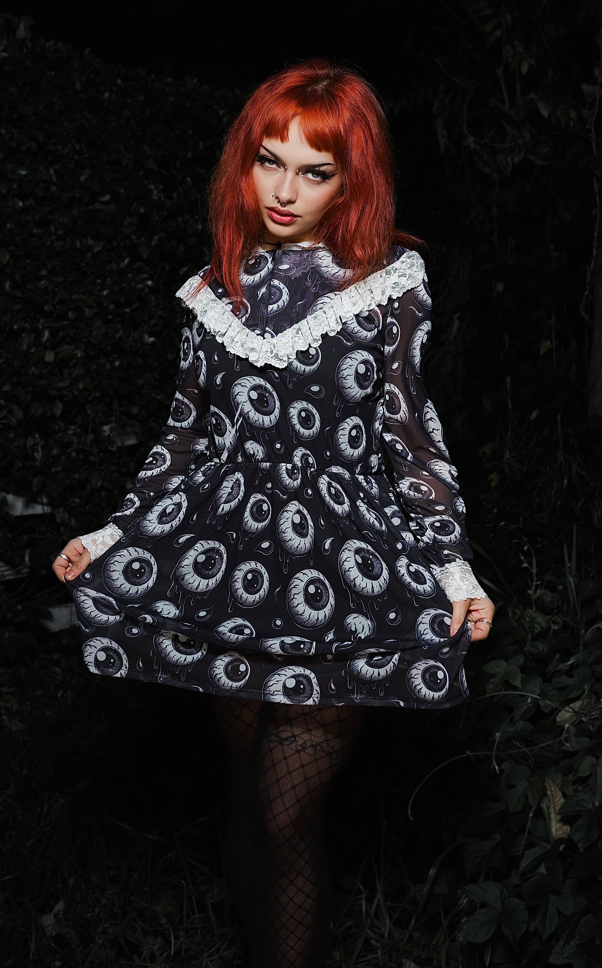 Eyeballs Print Victorian Lace Dress