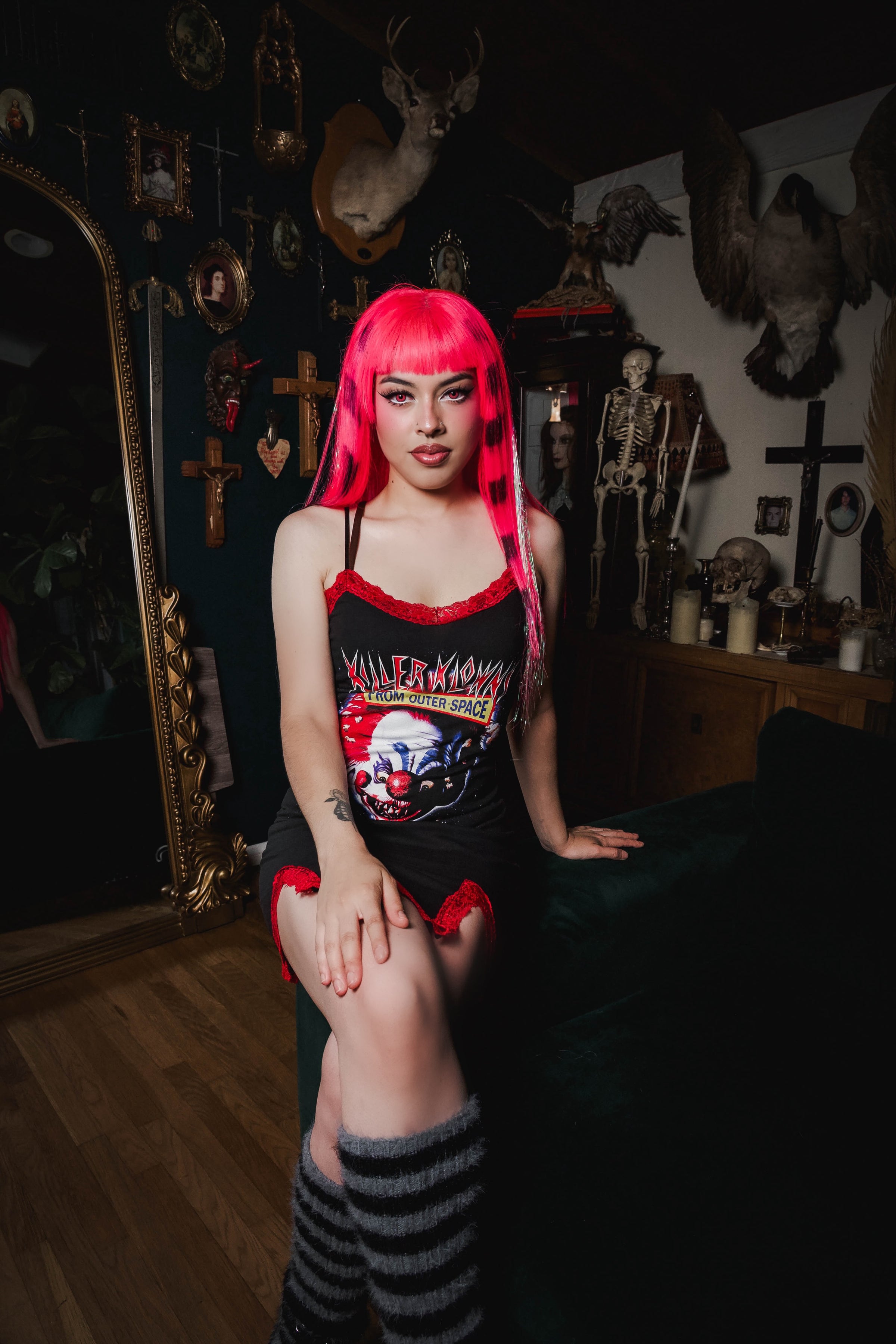 Killer Klowns Slit Red Lace Dress