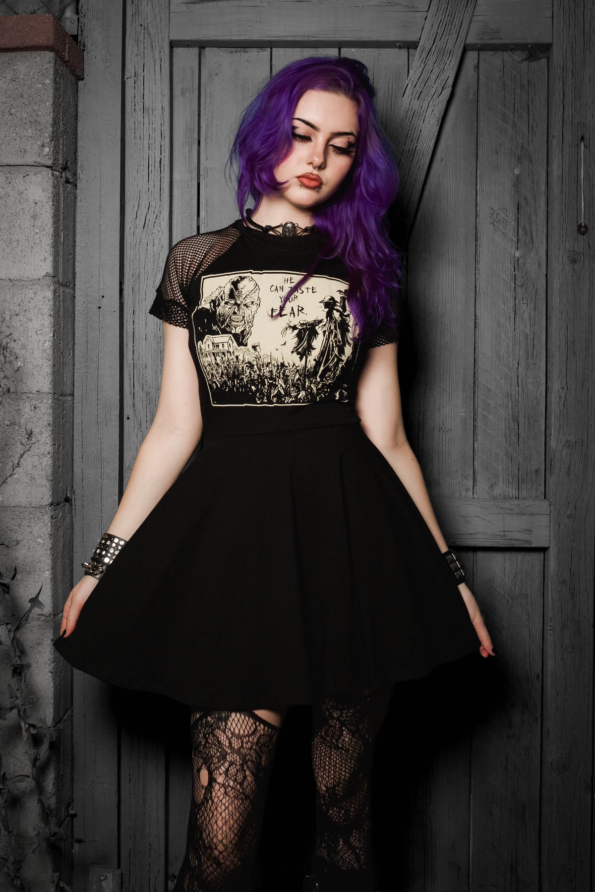 Jeepers Creepers Fishnet Baby Doll Dress