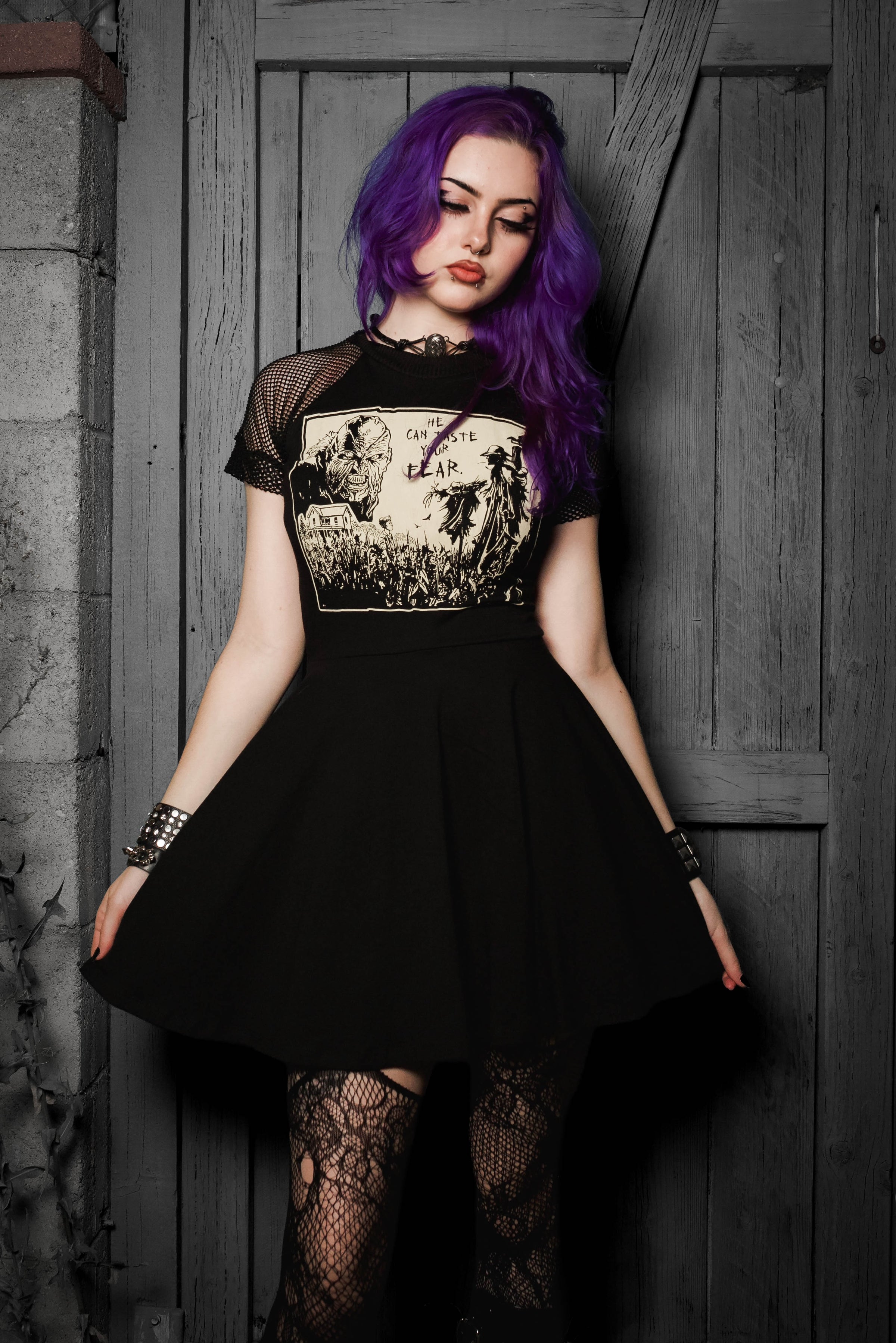 Jeepers Creepers Fishnet Baby Doll Dress