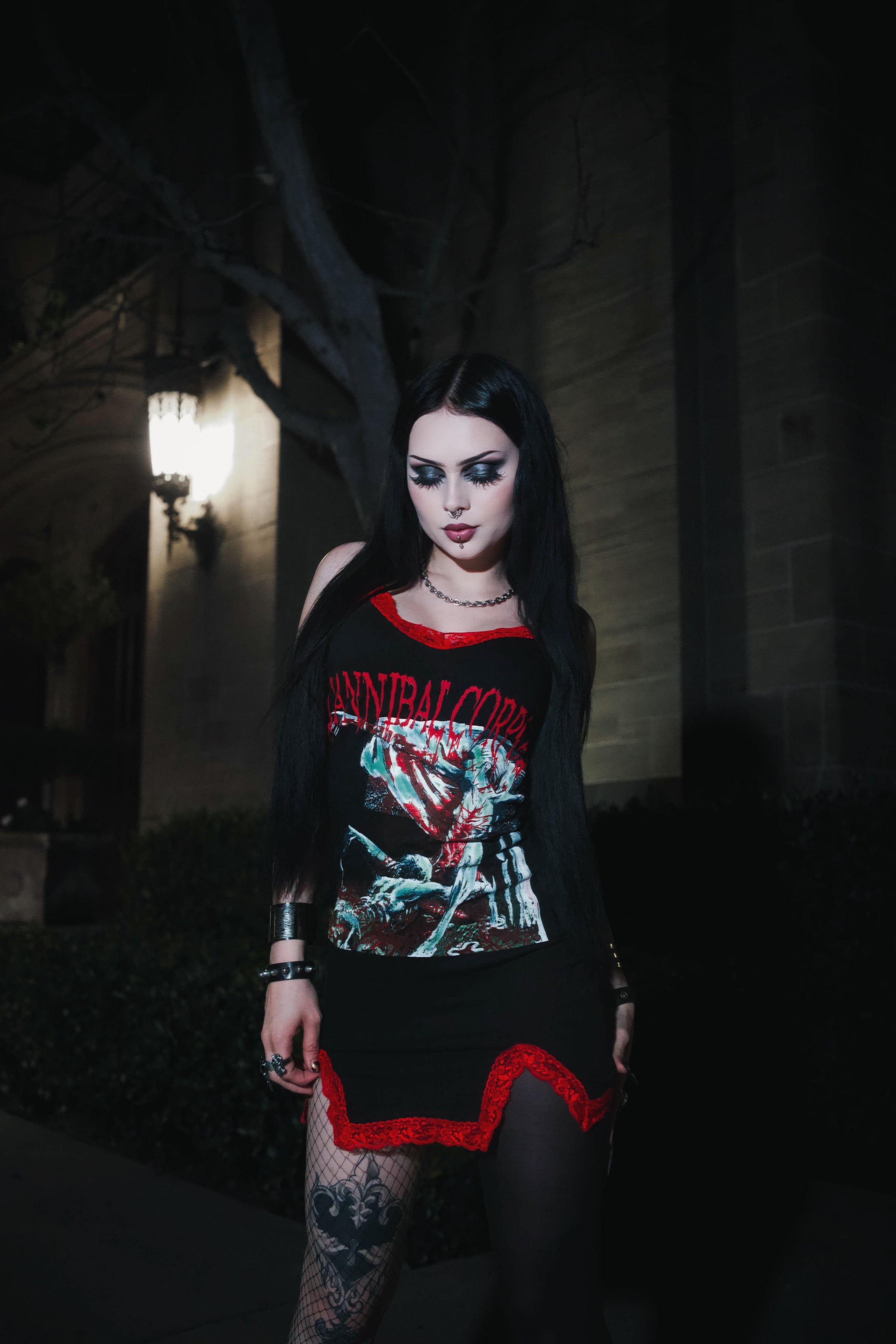 Cannibal Corpse Slit Red Lace Dress