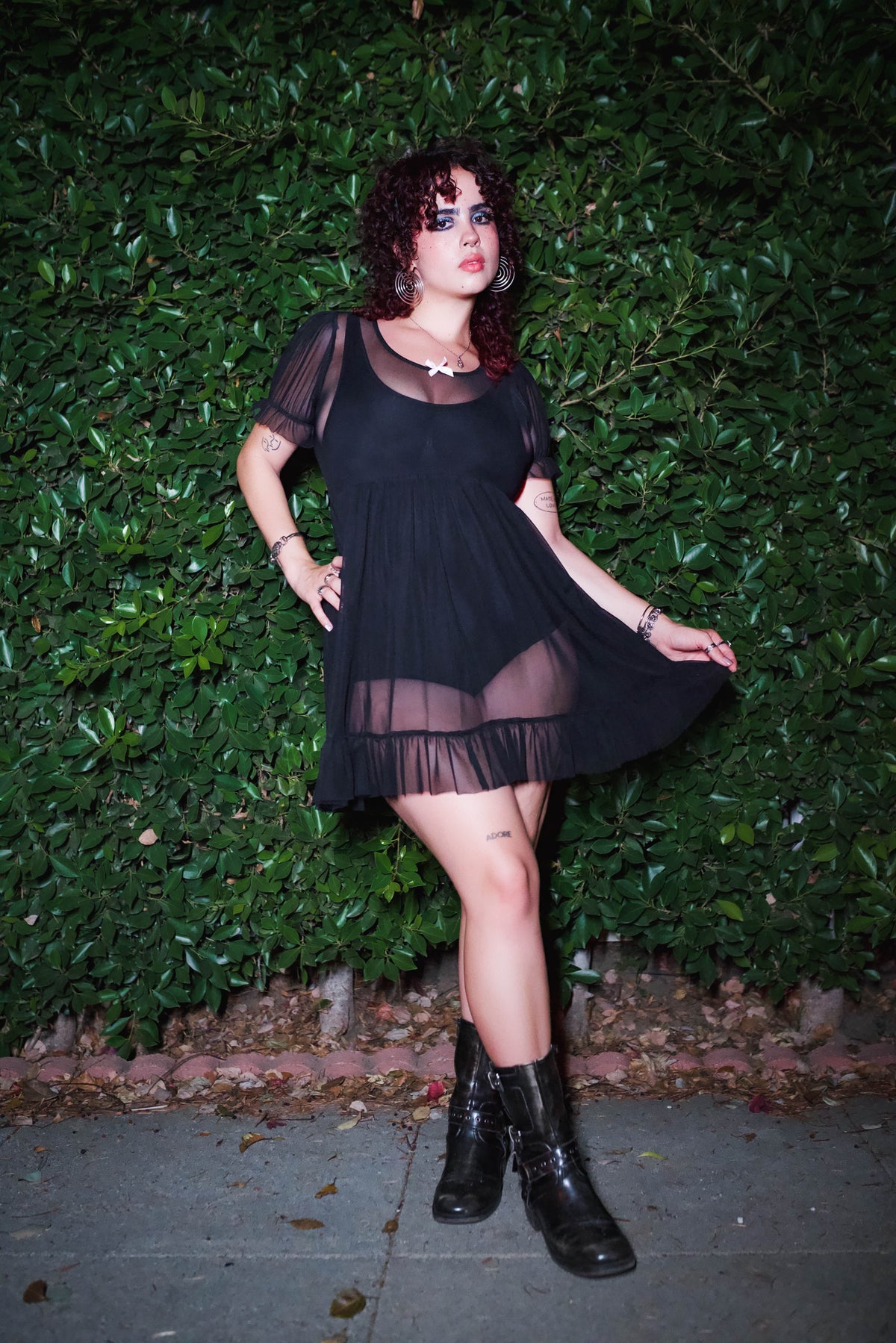 Midnight Mesh Babydoll Dress