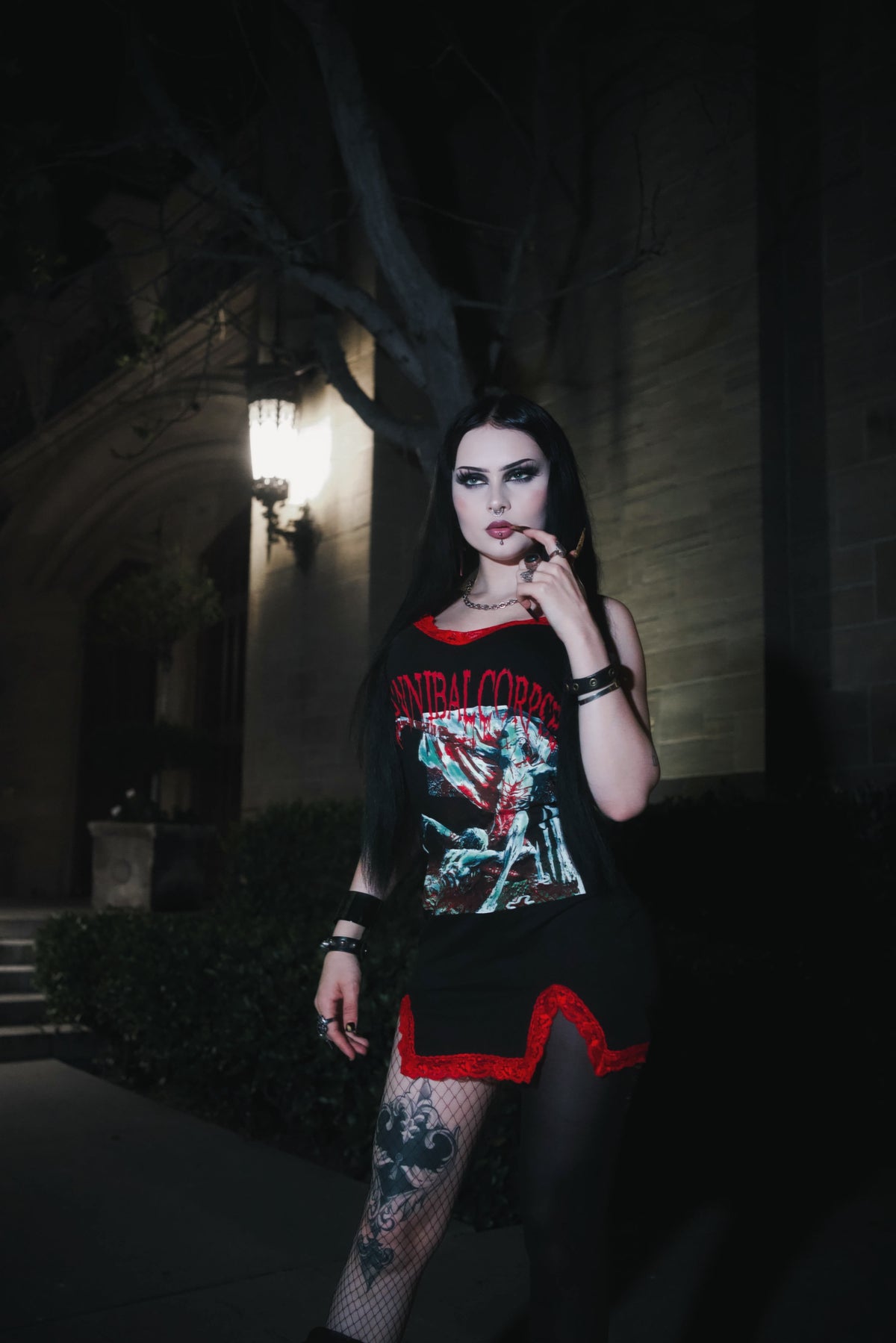 Cannibal Corpse Slit Red Lace Dress