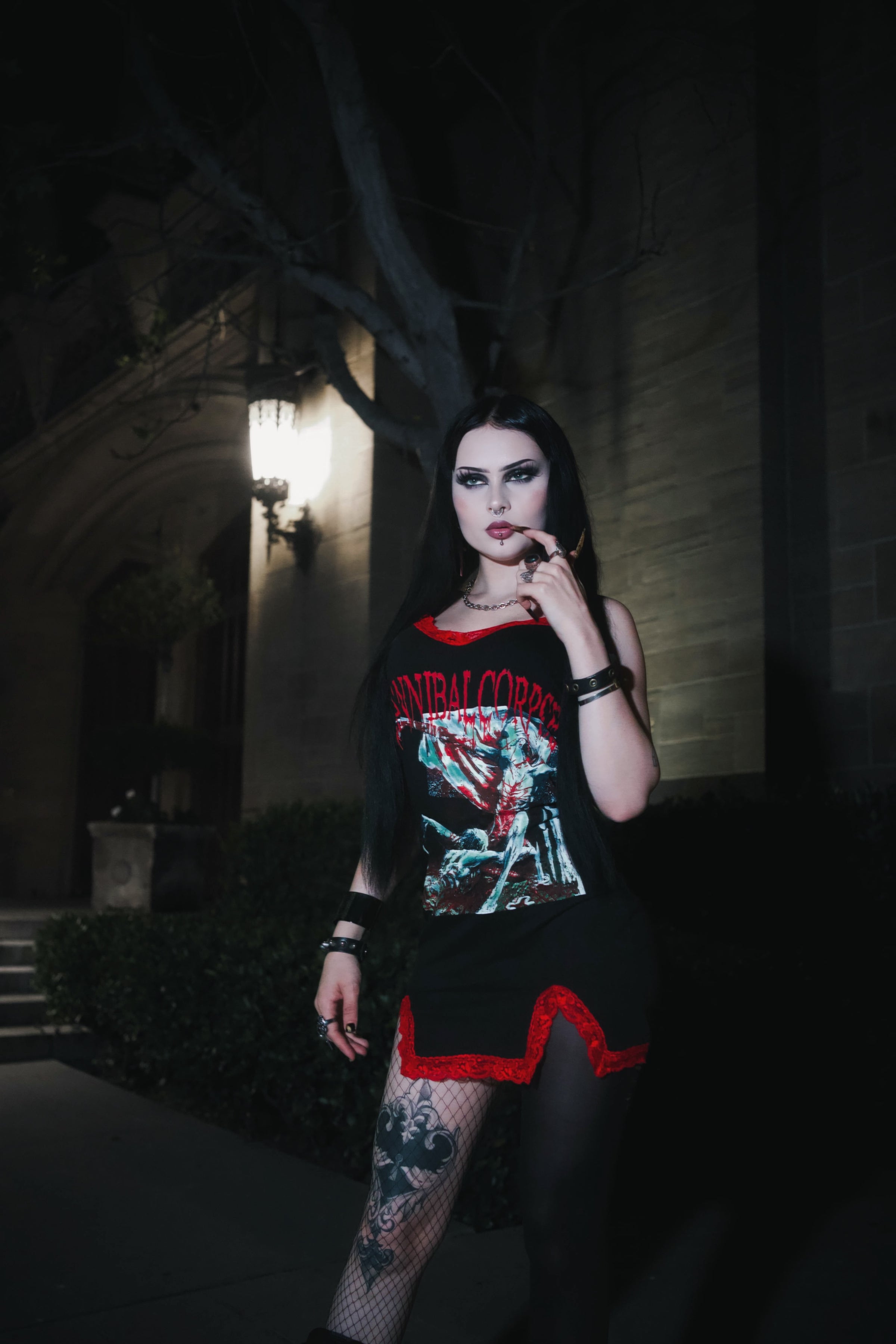 Cannibal Corpse Slit Red Lace Dress