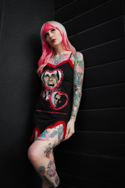 American Psycho Slit Red Lace Dress