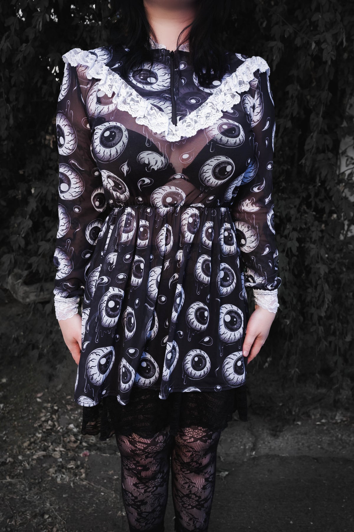 Eyeballs Print Victorian Lace Dress