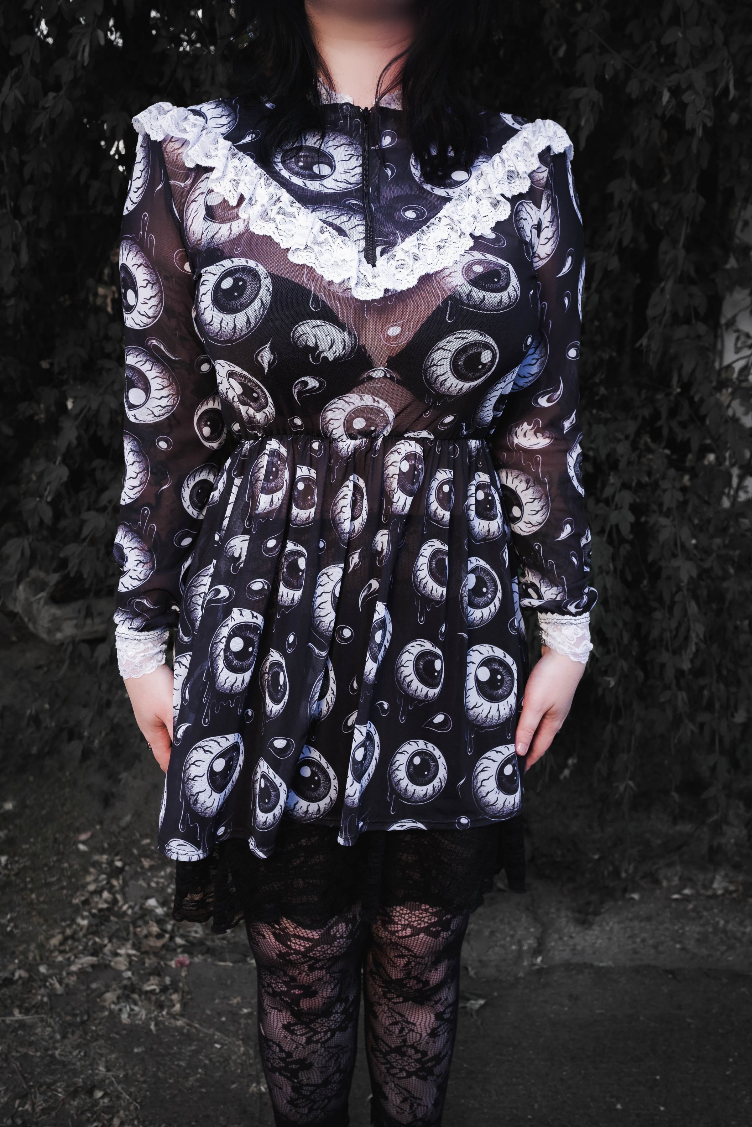 Eyeballs Print Victorian Lace Dress