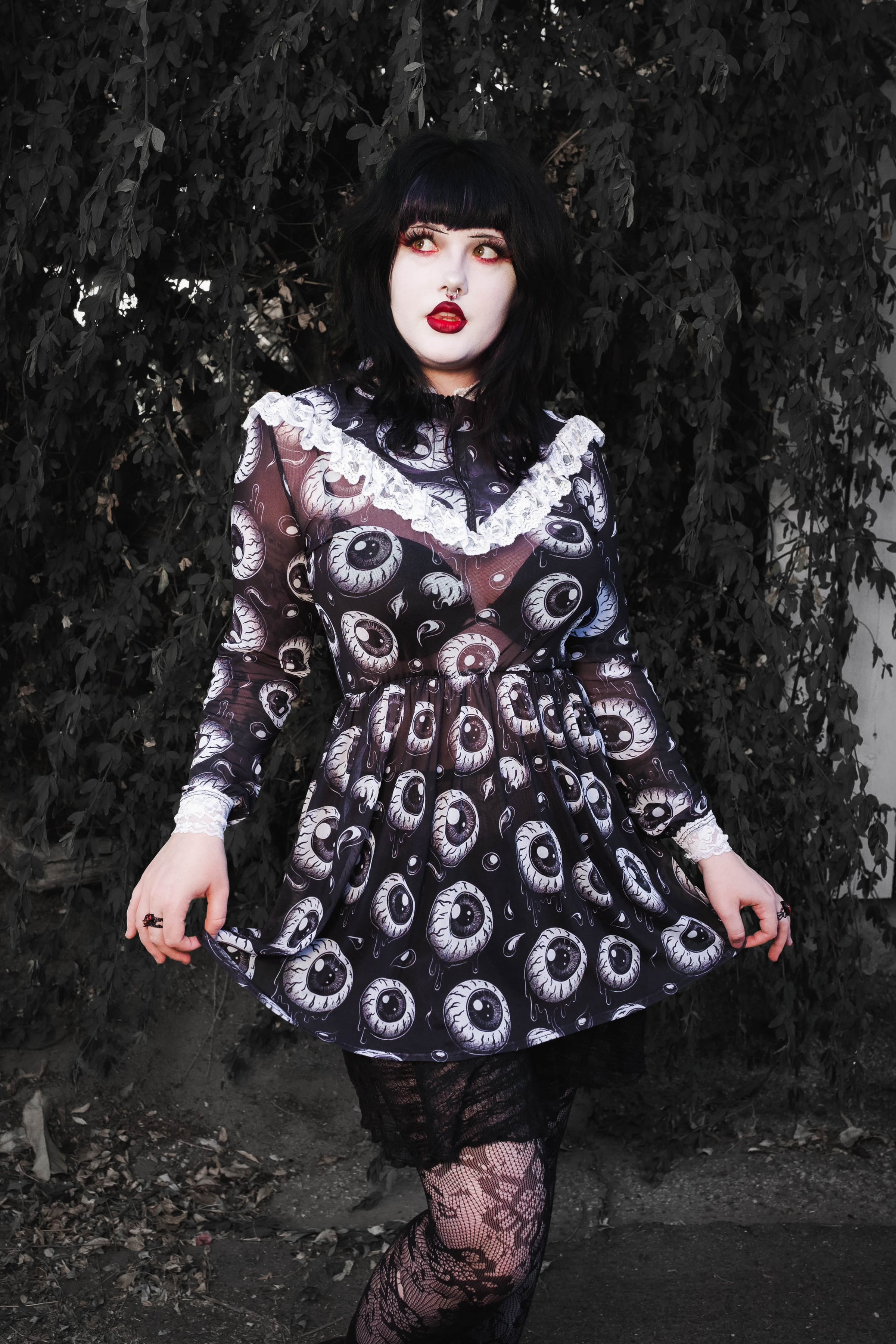 Eyeballs Print Victorian Lace Dress