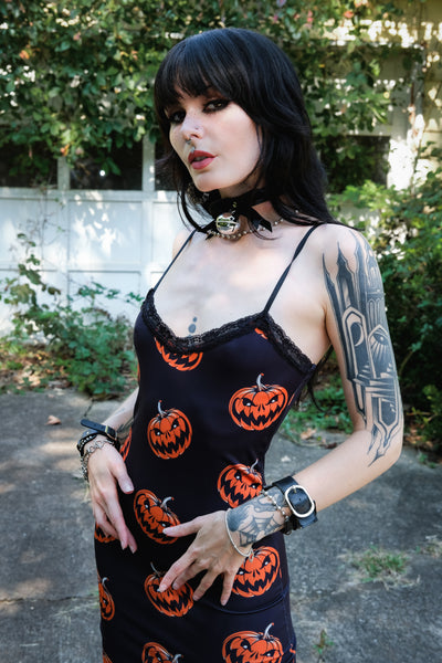 Pumpkins Print Lace Strap Dress