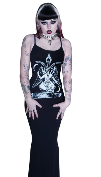 Long Baphomet Black Maxi Dress