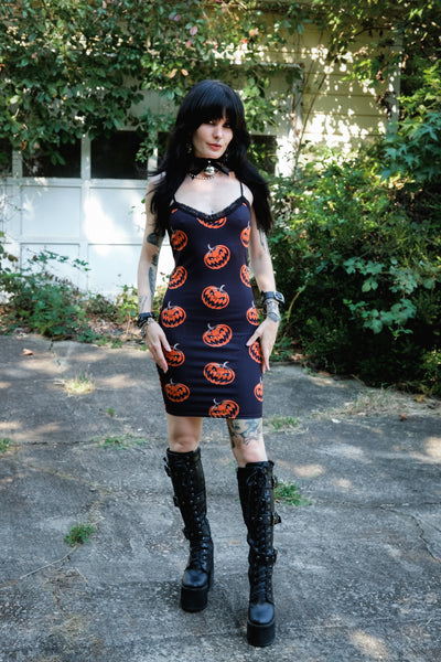Pumpkins Print Lace Strap Dress